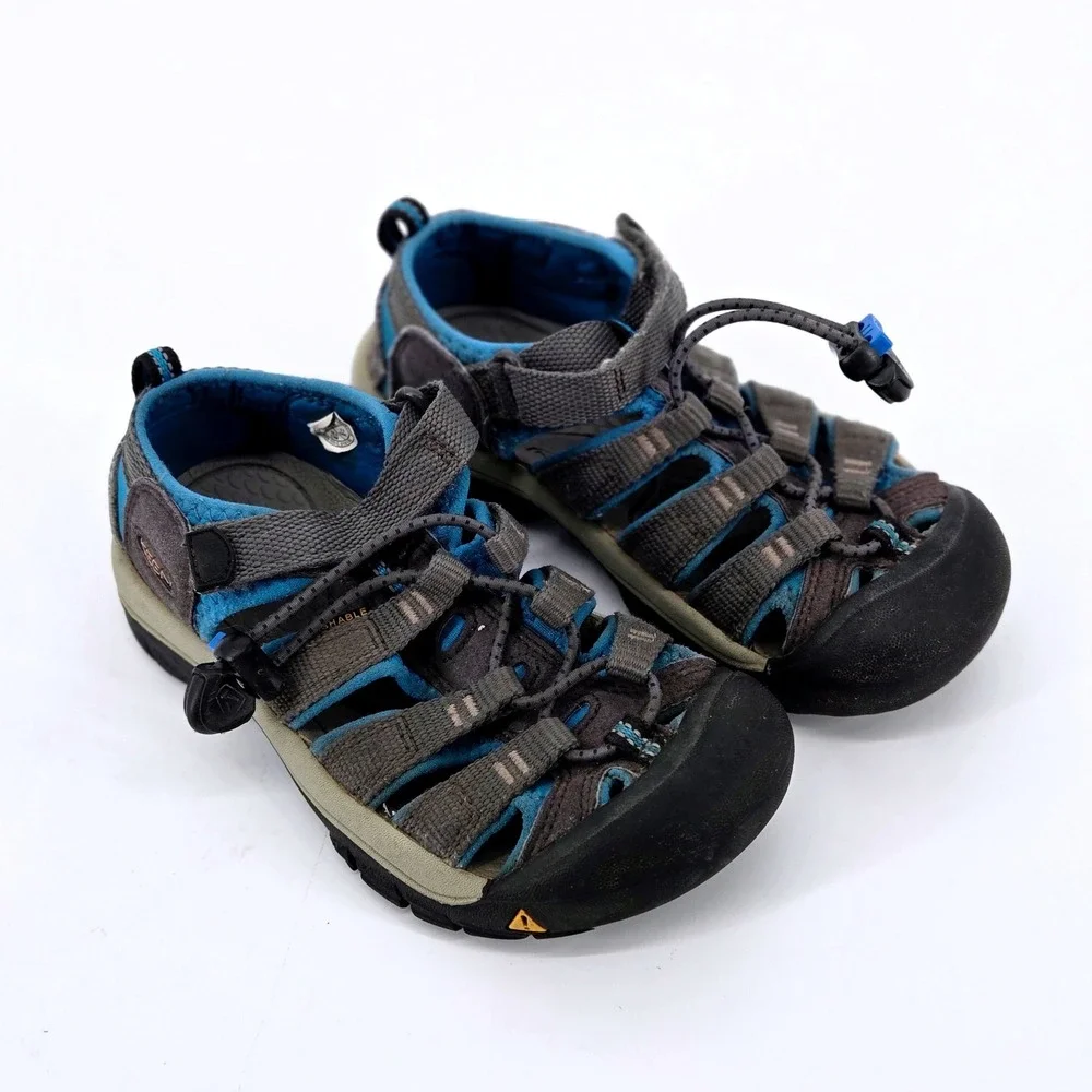 KEEN Newport H2 Kids Hiking Sandals Gray Blue Waterproof Strap Shoes Size US 12